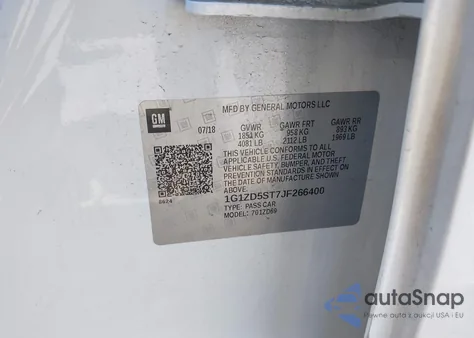 2018 Chevrolet Malibu Lt z USA, uszkodzony, nr VIN 1G1ZD5ST7JF266400